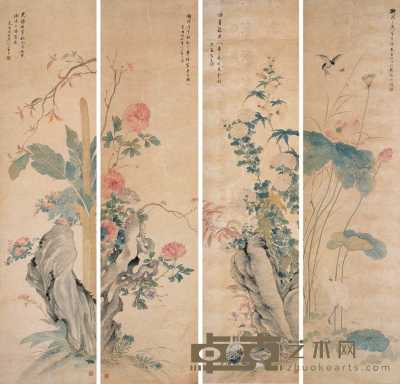杨伯埙 1879年作 花鸟 四屏 179×44cm×4